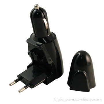Universal 2-in-1 White/Black Car/Home/Travel/Wall Charger with USB Port and US/EU Plugs